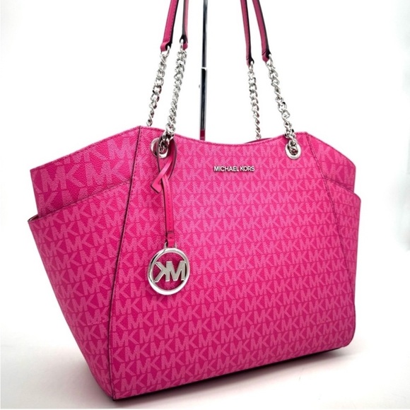 Michael Kors Large Jet Set Travel Chain Shoulder Bag Dragonfruit - Picture 3 of 10